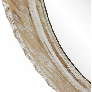 Parisloft 29.5 "รอบผนังกระจกกับกรอบแกะสลักบ้านไร่กระจกไม้วงกลมสำหรับห้องนั่งเล่น, ห้องนอน, ห้องครัว, - Product Image 1