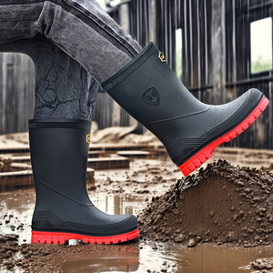 Botas de lluvia de trabajo de tubo medio de PVC para hombres, impermeables, duraderas, antideslizantes, zapatos de cocina de granja para hombres - Product Image 3