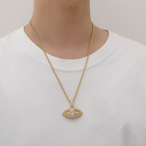 Collana con Ciondolo Occhio di Allah Hip Hop Completamente Tempestato di Zirconi, Placcato Oro in Ottone, Ciondolo Occhio di Allah con Diamanti in Zirconio - Product Image 6