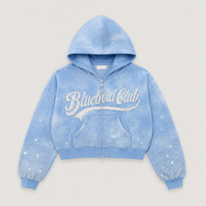 Sweat à capuche zippé surdimensionné OEM, bleu délavé vintage, effet éclaboussures de peinture graffiti, logo personnalisé, pour homme - Product Image 2