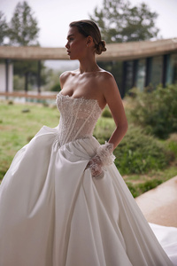 Mily da sposa ML571 senza spalline abiti da sposa senza maniche da sposa a trapezio con perline e lische di pesce stringate dietro dietro abiti da sposa Sexy - Product Image 4