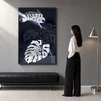 Peinture sur porcelaine cristalline haute définition, feuille de Monstera scintillante avec diamants, art mural