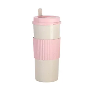 Chinese Supplier Wheat Straw Water Bottle Coffee Cup with Lids Plastic Juice Bottle