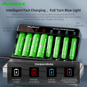 PUJIMAX Batterie rechargeable de grande capacité 4255mWh 1.5V Batterie au lithium AA avec 8 emplacements Chargeur de batterie à affichage LED intelligent - Product Image 2