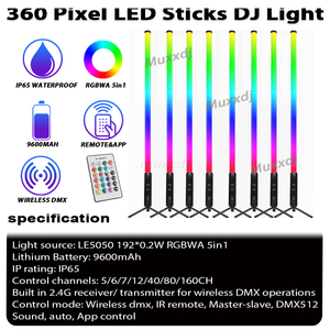 Muxxdj chuyên nghiệp DJ đèn 360 Pin ống không dây lên ánh sáng rgbwa 5in1 <span class=keywords><strong>LED</strong></span> <span class=keywords><strong>DMX</strong></span> <span class=keywords><strong>pixel</strong></span> Sticks ánh sáng cho sân khấu đám cưới - Product Image 2