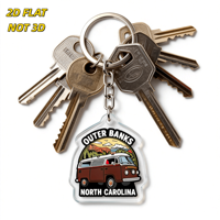 Porte-clés en acrylique Outer Banks NC, breloque rétro avec scène de van et de montagne pour clés ou sacs, accessoire souvenir de voyage durable double face