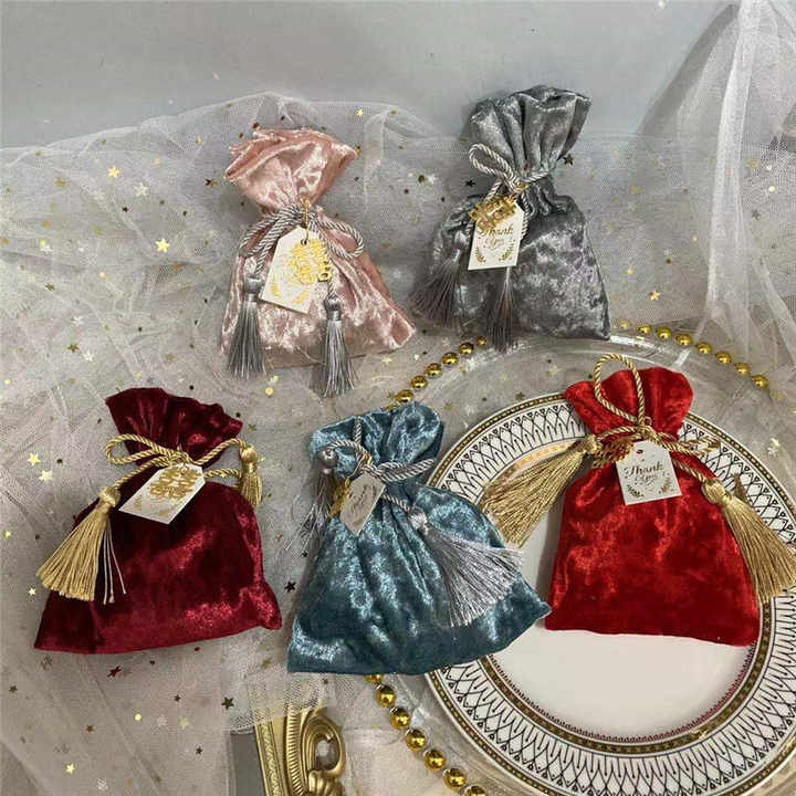 SC Wholesale Vanlentine's Day Gift Velvet Bags Happy Event Wedding Candy  Pouch Bag Cute Tassel Drawstring Velvet Jewelry Pouches