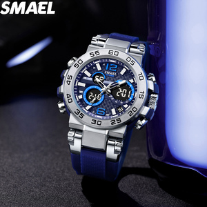SMAEL 8106 Men's Sport Analog-Digital Quartz Watch with 5BAR Waterproof Chronograph <b>Alarm</b> <b>Stop</b> Watch Luminous PU Strap - Product Image 3