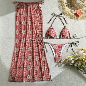 JSN Fashion Nouvelle Collection 2026 Ensemble Bikini Trois Pièces Imprimé Sexy pour <span class=keywords><strong>Femme</strong></span> avec Robe <span class=keywords><strong>de</strong></span> Plage, <span class=keywords><strong>Maillot</strong></span> <span class=keywords><strong>de</strong></span> <span class=keywords><strong>Bain</strong></span> Triangle Dos Nu Halter - Product Image 4