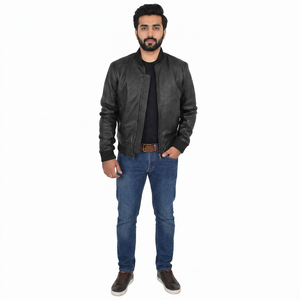 Chaqueta de Cuero Negra para Hombre, Estilo Vintage, de Alta Calidad, con Capucha, Cierre de Cremallera, Resistente al Viento y Transpirable, Venta al Por Mayor - Product Image 1