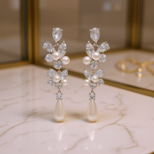 E2233 Pendientes de flor de oro blanco con cristales de diamantes de imitación, joyería romántica para mujer, para boda - Product Image 2