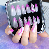 OEM/ODM Lot de 24 faux ongles en gel souple à presser, forme cercueil et stiletto, en ABS, pour doigts, avec motifs