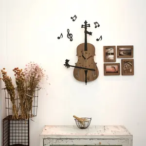 Home decoratieve Zin van art Cello wandklok MDF houten Wandklok Fabriek Direct Prijs