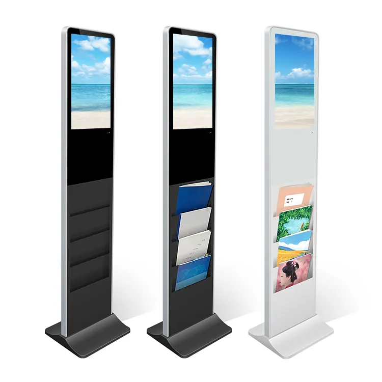 21.5 Inch Free Standing Super Slim Advertising Kiosk Display with Newspaper Kiosk Pocket Magazine Holder