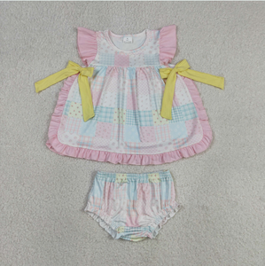 Sibling Flutter Sleeve Embroidery Mama's Girl Colorful Flowers Tunic Bummies <b>Clothes</b> Sets - Product Image 3