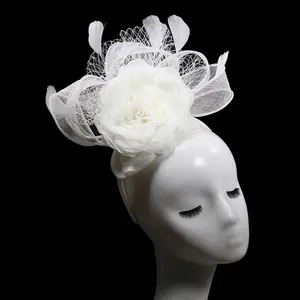 エレガントなヘアアクセサリーフラワーファッションデザインホワイトウェディングブライダルレディースヘア魅惑的な帽子ヘアピンカクテルパーティー帽子