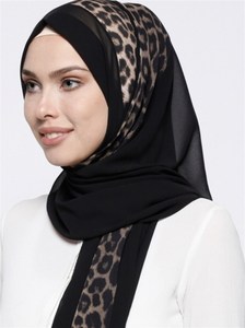 2024 Thiết Kế Mới Màu Đen Voan Leopard In Chắp Vá Dài Hijab Khăn Arab Hồi Giáo Hồi Giáo Phụ Nữ Hijab Khăn Choàng - Product Image 2
