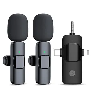 Portable 2.4G Wireless Stereo Lavalier Microphone Live Interview Outdoor Mini Noise Cancelling Lapel Mic 3 In1