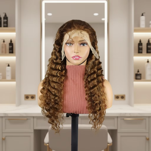 Perruques en cheveux humains à 200 % de densité, 10-30 pouces # Perruques Lace Front Deep Wave couleur 99J, Perruque Lace Frontale Transparente 13x4 Cheveux Raides - Product Image 1