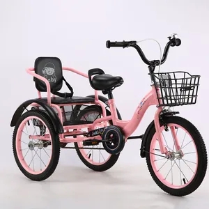 Cheap price factory double seats 16 inch 3 wheel bike bicycles walker twins baby tricycle trike for kids children two baby