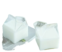 Bouteille de pot à lait réutilisable en verre transparent de 350ml Mini tasses carrées durables en forme de carton pour le jus de café ou le lait Boissons mignonnes