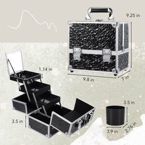 3 Trays <b>Makeup</b> Train <b>Case</b> with Mirror Cosmetic Organizer Box Nail Polish CasesTravel <b>Makeup</b> Box with Brush Holder Storage - Product Image 6