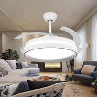Ventilateur de plafond LED moderne à économie d'énergie avec pales rétractables, intelligent, silencieux, télécommande, lampe de plafond LED