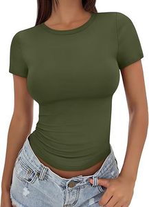 Camiseta de encaje ecológica para mujer, cuello redondo, corte ajustado, manga corta, informal, de verano, marca privada, personalizada - Product Image 6