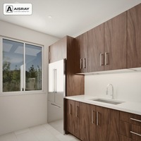 Meuble de cuisine stratifié au design moderne, aménagement en U, boîtes de rangement en MDF, unités sur mesure et rangements extractibles