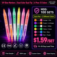 Marqueurs de tatouage UV phosphorescents 12 couleurs, double embout, stylos fluorescents pour l'art corporel, peinture pour le visage imperméable et sans danger pour la peau, marqueurs néon pour festivals