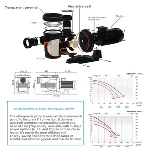 Pompe à eau de piscine résistante à la corrosion, à haute température, avec roulement efficace, moteur IE3, pour le traitement de la circulation du filtre - Product Image 3