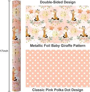 5 meter Baby Girl Giraffe Pattern Gift <b>Wrap</b> <b>Paper</b> <b>Roll</b> Aluminum-coated Gold <b>Paper</b> - Product Image 5