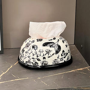 Caja de pañuelos de cerámica en blanco y negro imágenes de pájaros españoles soporte de pañuelos para coche - Product Image 2