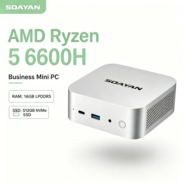 SOAYAN MQi14 Micro Mini PC Intel Core 125U Ultra 5 AI 12-core 12GB LPDDR5 RAM Windows 11 Pro/Linux OS NVMe PCIE SSD Vesa Mount