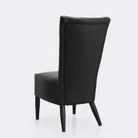 Chaise de salle à manger à dossier haut pour restaurant et hôtel, chaise rembourrée capitonnée en cuir PU noir, pieds en bois massif