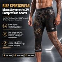 Shorts de compression 3/4 pour hommes, coupe asymétrique, anti-transpiration, anti-frottement, pour le basketball et l'entraînement en salle de sport