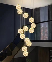 Lustre en verre de grande taille à 16 ou 18 lumières, nouveau style tendance, fonction de télécommande à intensité variable pour escalier