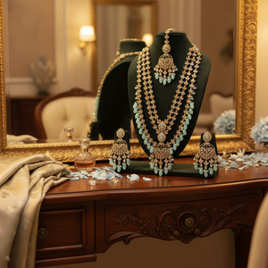 Long Necklace <b>Set</b> with Gold-Plated Crystal Stone and <b>Beads</b> Fashion Jewelry - Product Image 3