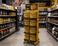 Étagère de présentation de suppléments en bois à plusieurs niveaux détachable - Étagère de point de vente pour magasin de sport/fitness pour aliments
