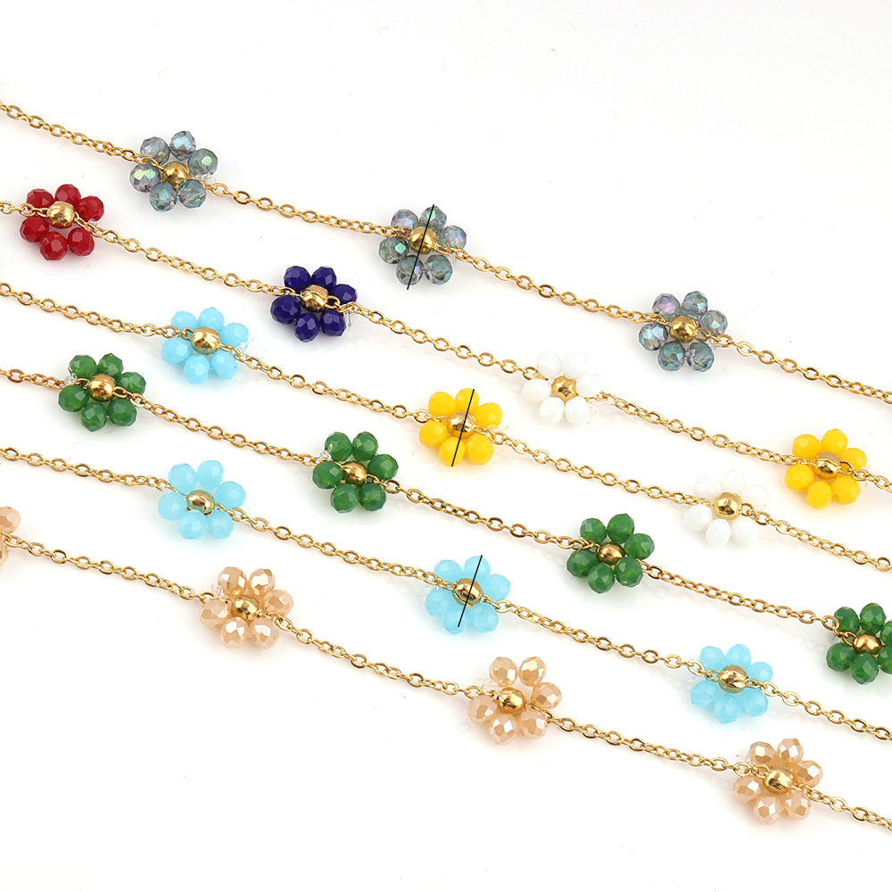 18K Goldplated Stainless Steel Flower Crystal Natural Stone Beads Chains for Necklace Bracelet Jewelry Making DIY Wholes