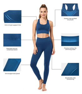 Conjunto de Yoga Personalizado de <span class=keywords><strong>Lana</strong></span> Merino sin Costuras para Mujer, Sujetador Deportivo Acanalado y Leggings de Cintura Alta para Gimnasio, Ropa Deportiva para Fitness, Chándal para Correr GCC - Product Image 2