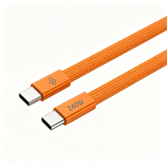 2026 Ultra Thin Braided Flat Cable 240W USB-C Cable 6A Fast Charging Cable for iPhone Samsung Xiaomi