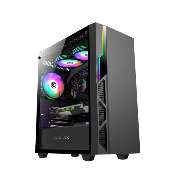 GALAX Respect Mid Tower Aluminum Alloy Gaming PC Case with Fan Tempered Glass ARGB Front Light Strip Mesh Black