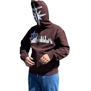 Sweat à capuche zippé intégral pour <span class=keywords><strong>homme</strong></span> en molleton épais 450 g/m² en coton, coupe oversize, avec broderie chenille personnalisée, OEM - Product Image 3