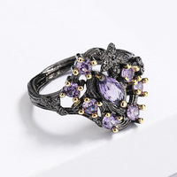 Bijoux antiques KYRA01732 en Zircon violet plaqué noir, bague ajourée pour femmes