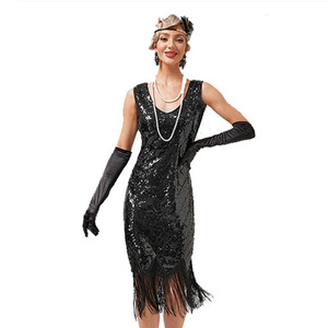 Robe de soirée à sequins et franges pour <span class=keywords><strong>femme</strong></span>, style Charleston des années 20, tenue Gatsby vintage, pour spectacle de danse, multicolore, vente en gros - Product Image 3