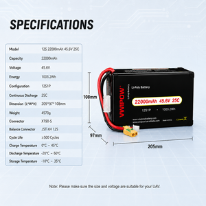 Batterie LiPo HV 22000mAh 45.6V 25C améliorée pour drone agricole, longue autonomie, connecteur personnalisé - Product Image 3