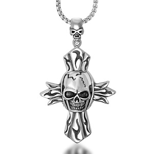 Men's Stainless Steel Skull <b>Cross</b> Pendant Necklace Punk Gothic Style SP529 - Product Image 5