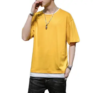 T Shirt Manufacturer Custom 160 Gsm 100% Cotton Solid Color Splicing Oversized Tshirt Drop Shoulder T Shirt For Men
