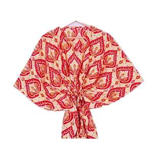 Caftán de Algodón con Estampado Floral Rojo para Mujer, Estilo Boho, Suave y Transpirable, Precio al por Mayor - Product Image 3